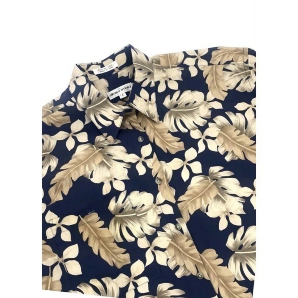 Pierre‎ Cardin Hawaiian Palm Frond Shirt 100% Cotton Black Tan Men’s Size Large